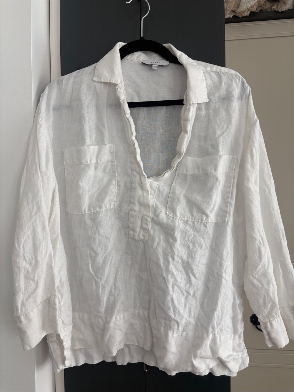 Reiss White Linen Popover Shirt